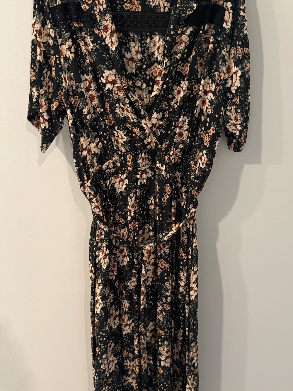Aura The Label Floral Wrap-Style Maxi Dress in Black & Cream. Yellowstone Dress